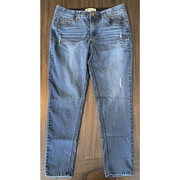 Democracy Denim - Democracy Ab Technology Jeans Womens 12 Blue Straight Leg Distressed Mid Rise